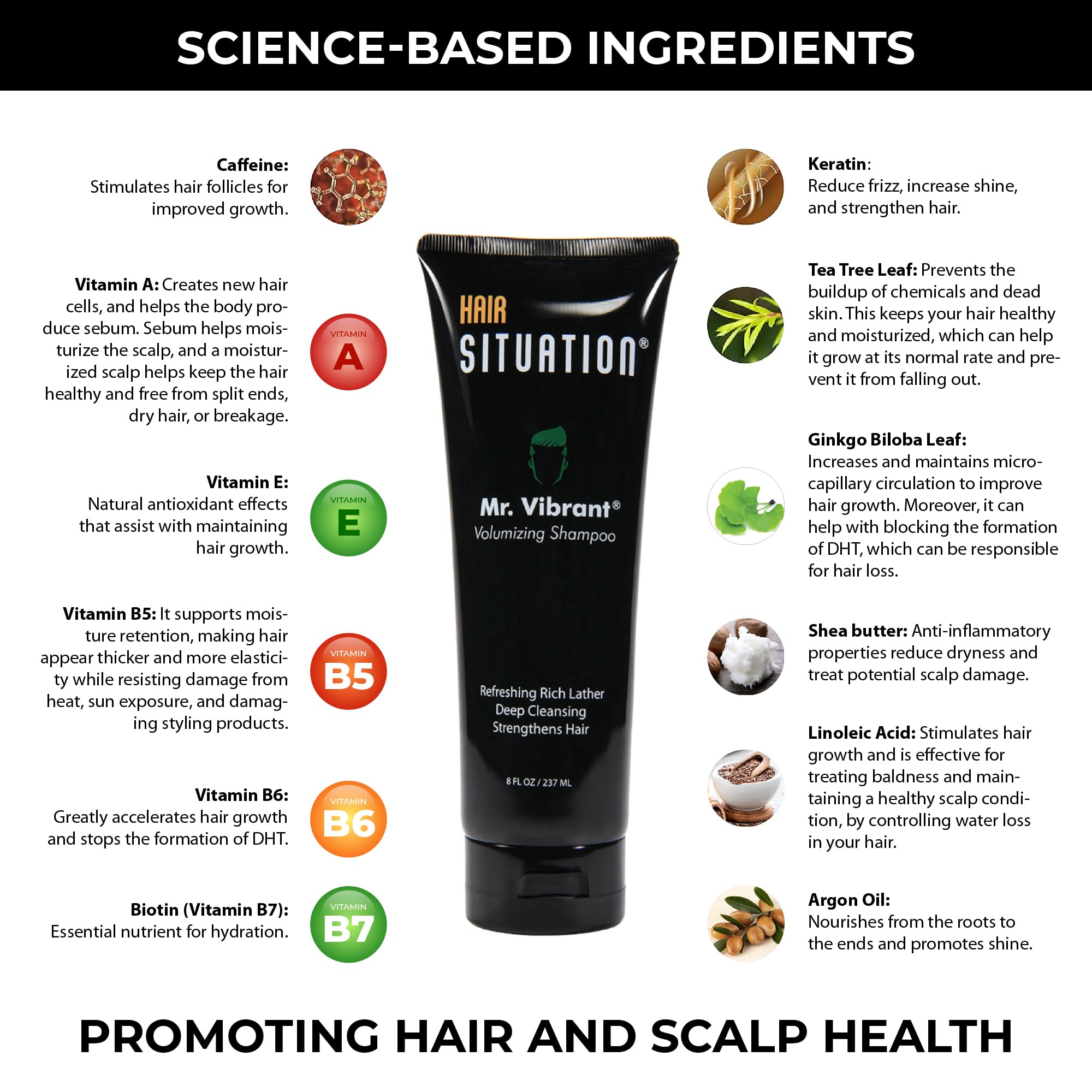 Mr. Vibrant Volumizing Mens Shampoo –Deep Cleansing, Hair Strengthening & Nutrient-Rich Formula: With Biotin, Vitamin A, E, B5 & B6, Tea Tree Oil & More. Free of Sulfates & Parabens